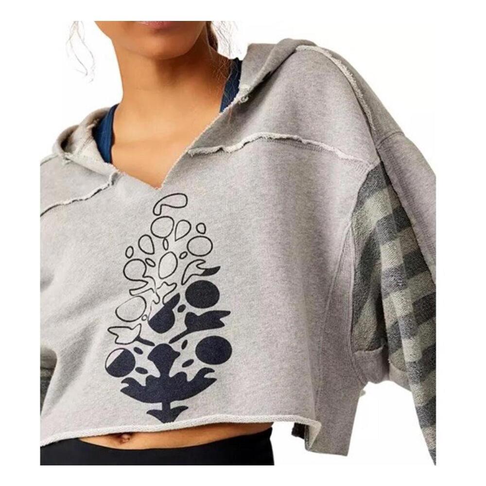 Free People Movement Gray Nights Like This Oversized Cropped Hoodie Size S - Picture 5 of 6